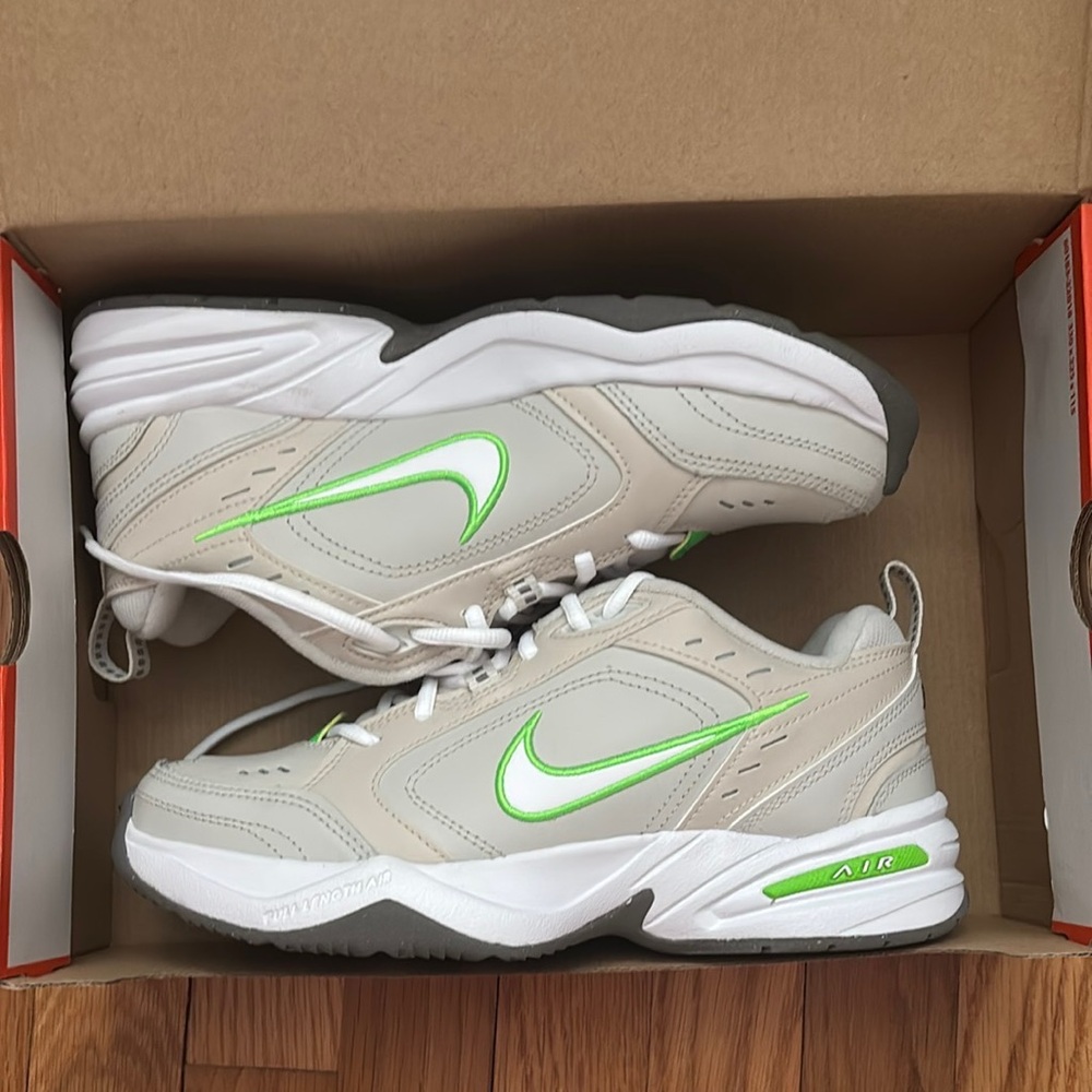 Nike Air Monarch Sneakers - White and Green Accents
